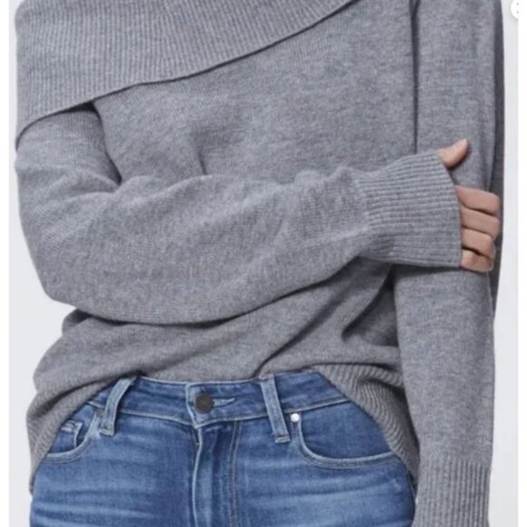 Paige Free People Womens Gray Wool Izabella Cowl Neck Off Shoulder Sweater Top M - Picture 3 of 16